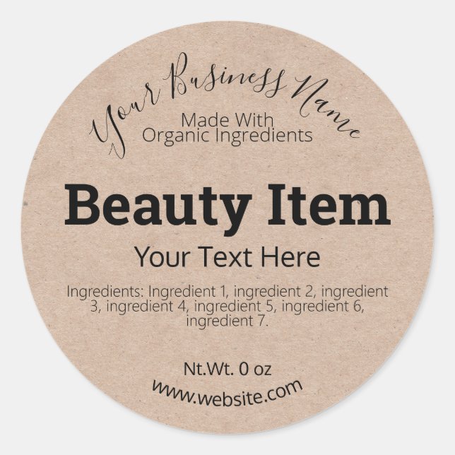 Customizable Handmade Skin Care DIY Business Classic Round Sticker (Front)