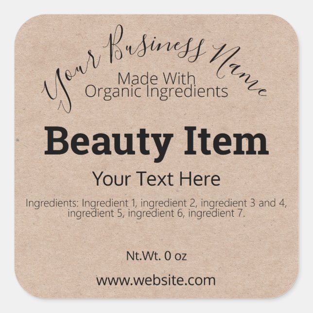 Customizable Handmade Skin Care DIY Business Square Sticker (Front)