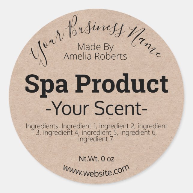 Customizable Handmade Spa Product DIY Business Classic Round Sticker (Front)