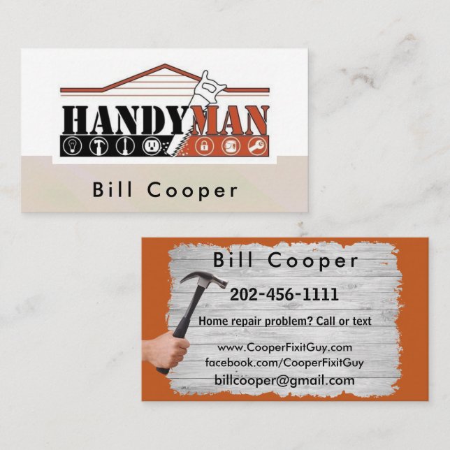 Customizable Handyman Home Repair Business Card (Front/Back)