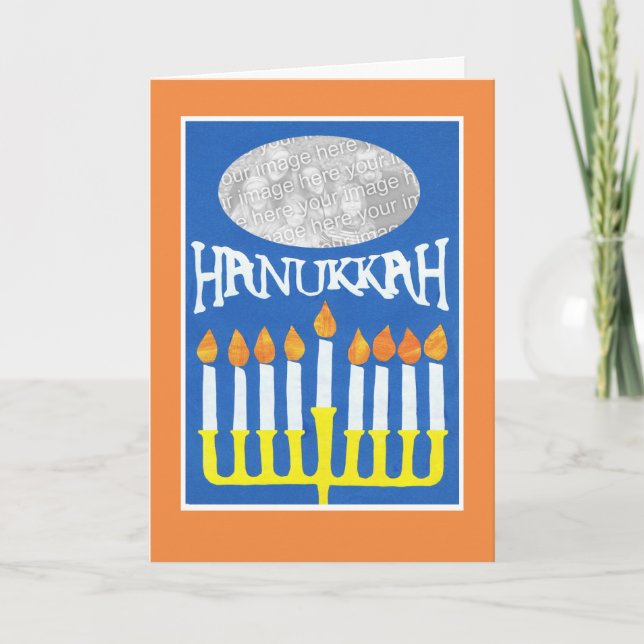 Customizable Hanukkah Photo Card, Menorah Holiday Card (Front)