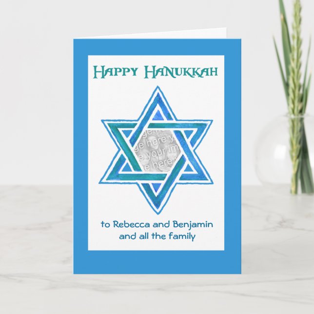 Customizable Hanukkah Photo Card, Star of David Holiday Card (Front)