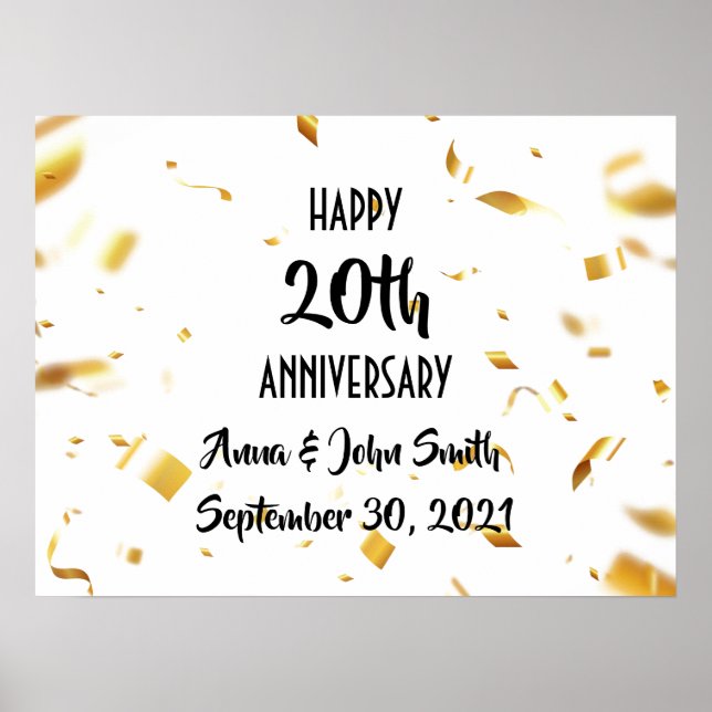 Customizable Happy Anniversary gold confetti Poster (Front)