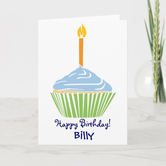 Customizable Happy Birthday Cupcake Card (Front)