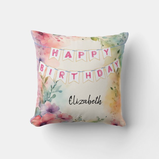 Customizable Happy Birthday Napkins Throw Pillow (Front)