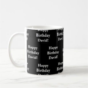 Customizable Happy Birthday Text   Black & White Coffee Mug