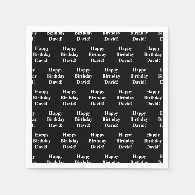 Customizable Happy Birthday Text | Black & White Napkin (Front)