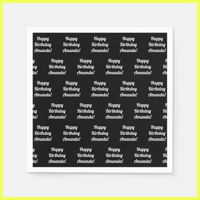 Customizable Happy Birthday Text | Black & White Napkin (Creator Uploaded)