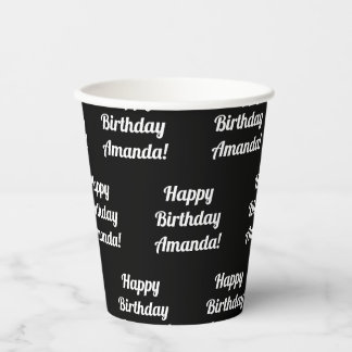 Customizable Happy Birthday Text | Black & White Paper Cups