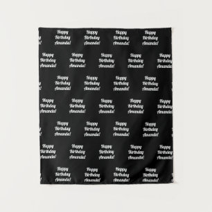 Customizable Happy Birthday Text   Black & White Tapestry