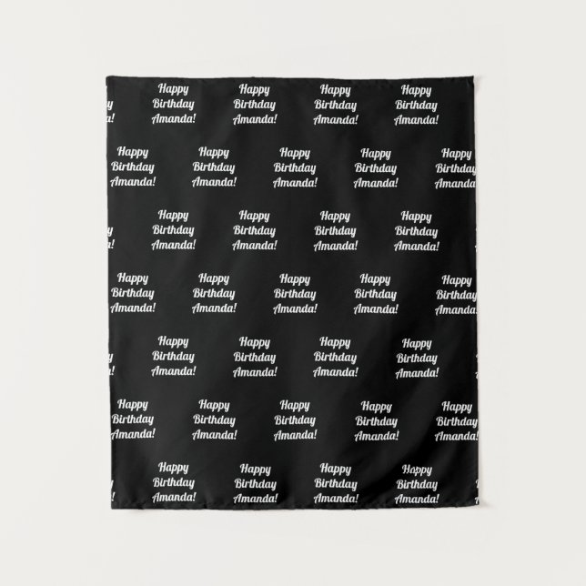 Customizable Happy Birthday Text | Black & White Tapestry (Front)