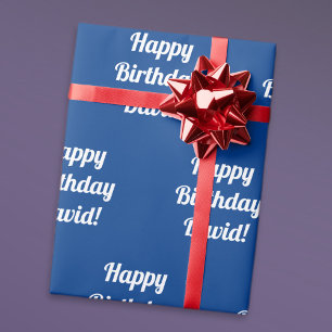 Customizable Happy Birthday Text   Blue & White Wrapping Paper