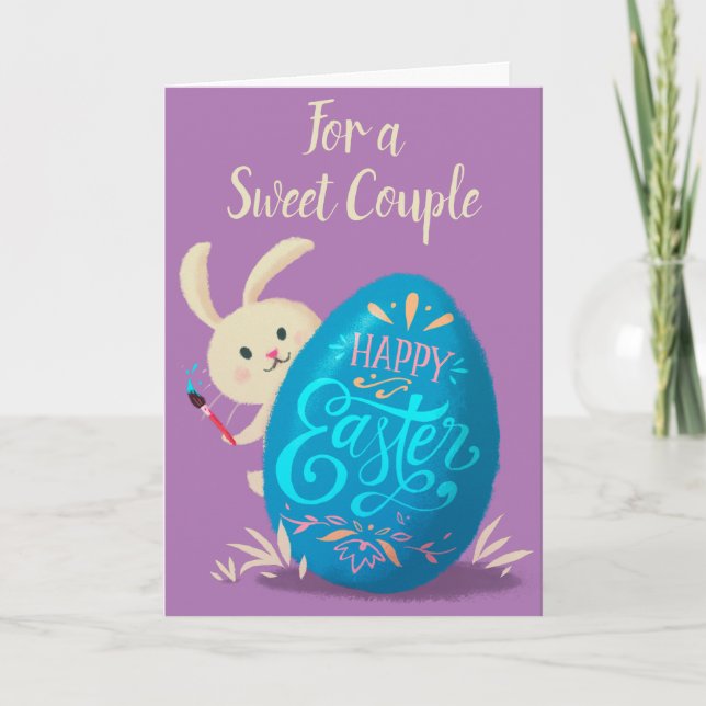 Customizable Happy Easter Card Bunny Painting Egg (Front)