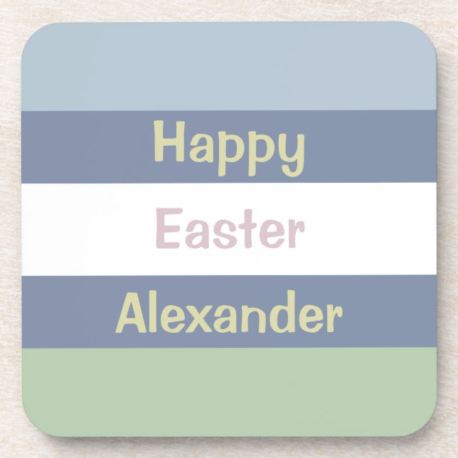 Customizable Happy Easter Text Beverage Coaster (Front)