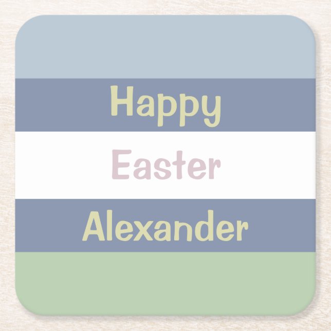 Customizable Happy Easter Text Square Paper Coaster (Front)