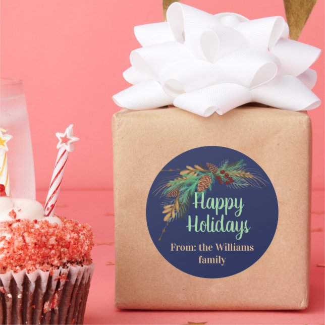 Customizable Happy Holidays from:…Sticker  Classic Round Sticker (Party)