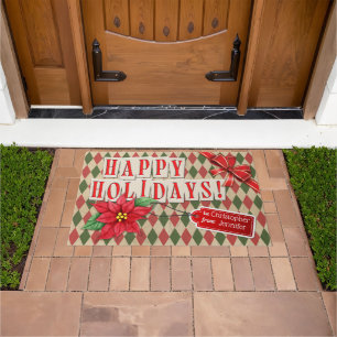 Customizable Happy Holidays Vintage Wrapping Paper Doormat