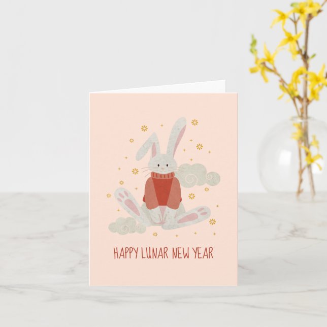 Customizable Happy Rabbit Chinese New Year 2023 Card (Yellow Flower)