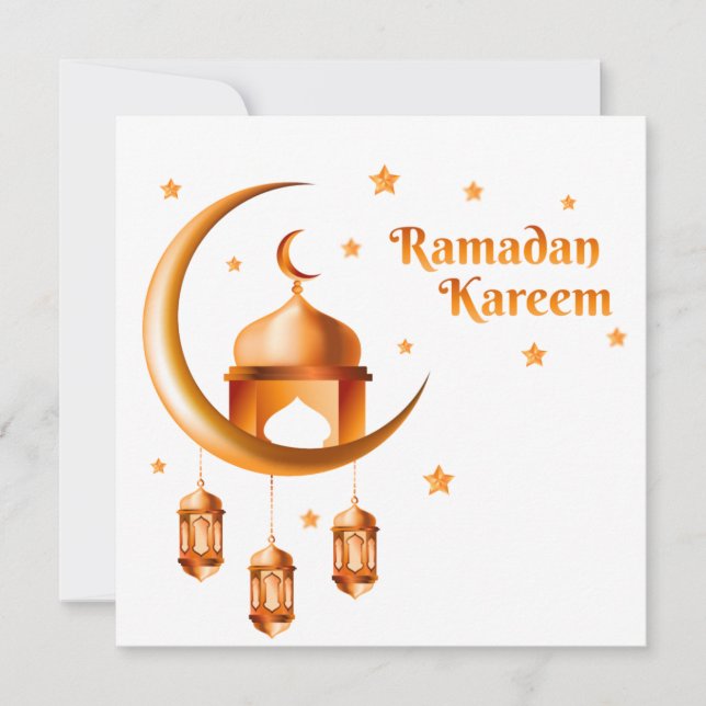 Customizable Happy Ramzan Mubarak Crescent Gold  Holiday Card (Front)