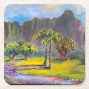 Customizable Hawaiian Kualoa Ranch Square Paper Coaster