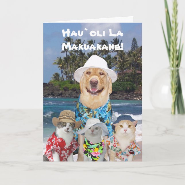 Customizable Hawaiian Yellow Lab Father's Day Card (Front)