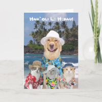 Customizable Hawaiian Yellow Lab & Kitties Birthda