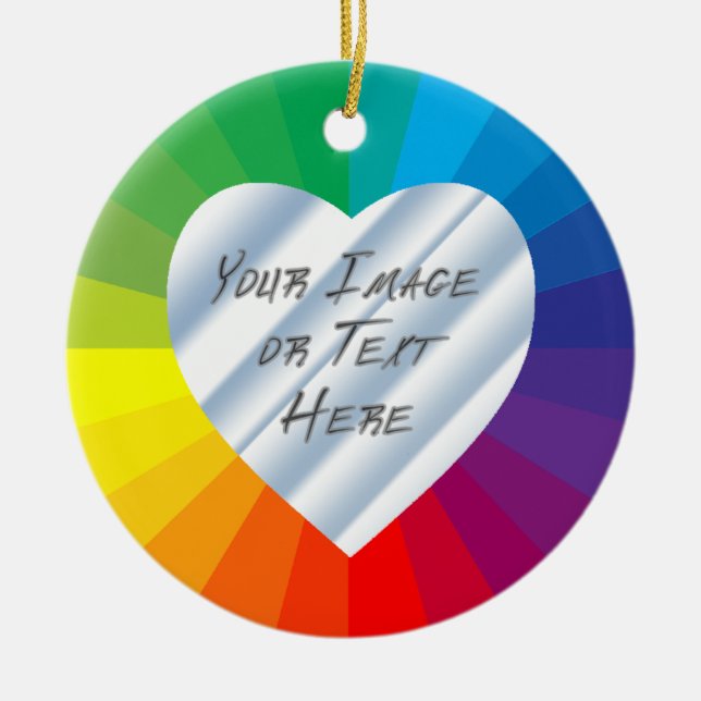 Customizable Heart Frame: Spectrum Collection Ceramic Ornament (Front)