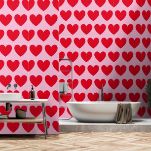 Customizable Hearts Pattern, Red on Pastel Pink  Wallpaper