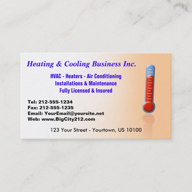 CUSTOMIZABLE Heating & Cooling Thermo Business Card (Front)