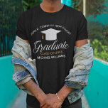 Customizable High School Graduation Black T-Shirt<br><div class="desc">This modern custom senior graduate t-shirt features chic black typography under a high school or college name for the class of 2025. Customize with your name and year under the lovely calligraphy for a great graduation keepsake tee. Keepsake gift for seniors.</div>