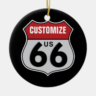 Customizable Highway 66 Ceramic Ornament