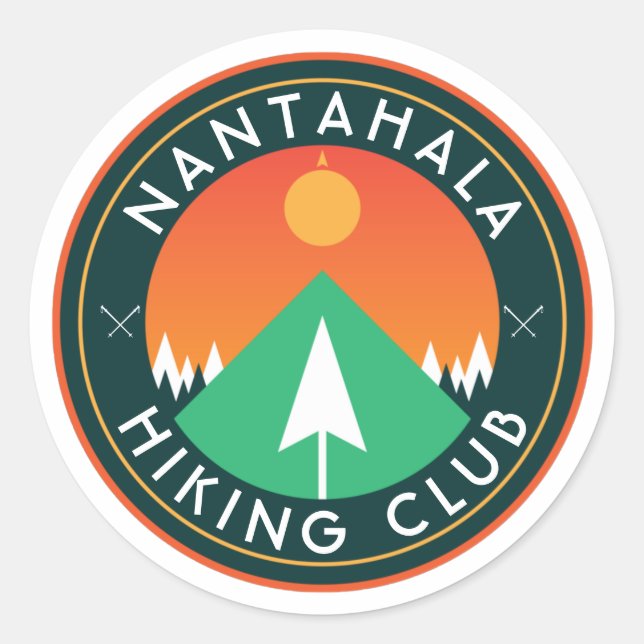 customizable hiking club mountain patch  classic round sticker (Front)