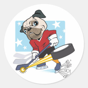 Customizable Hockey Pug Classic Round Sticker