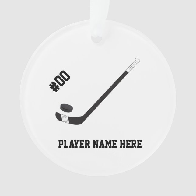 Customizable Hockey Stick & Puck Ornament (Front)