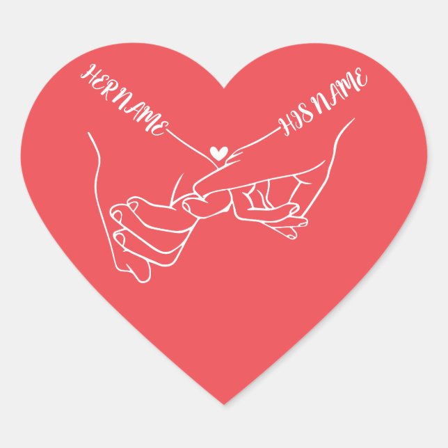 Customizable Holding Hands Couple Love Valentine Heart Sticker (Front)