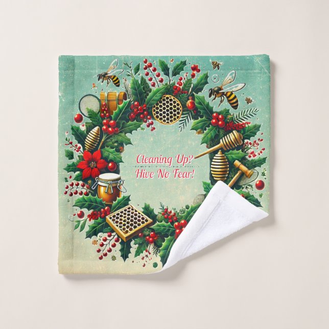 Customizable Holiday Bee Wreath Wash Cloth (Wash Cloth)