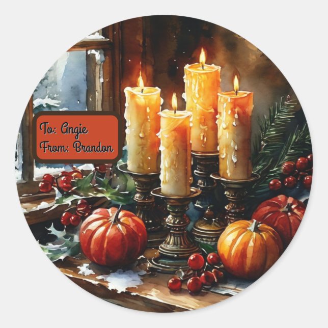 Customizable Holiday Candels Design Classic Round Sticker (Front)