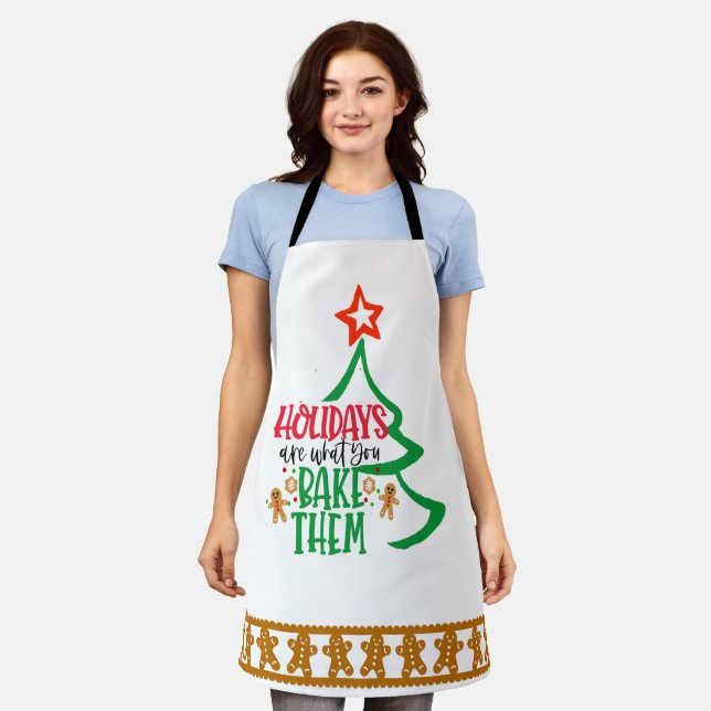 Customizable Holiday Gingerbread Cookie Design Apron (Worn)