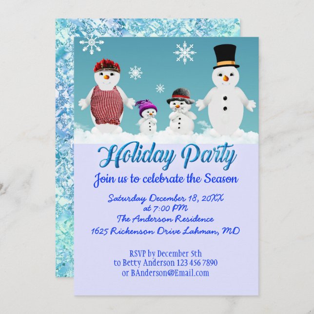 Customizable Holiday Party celebration snow family Invitation (Front/Back)