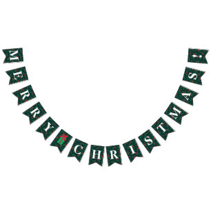 Customizable Holly, Berries Merry Christmas! Bunting Flags