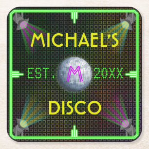 Customizable Home Bar 1970's Disco Ball Square Paper Coaster