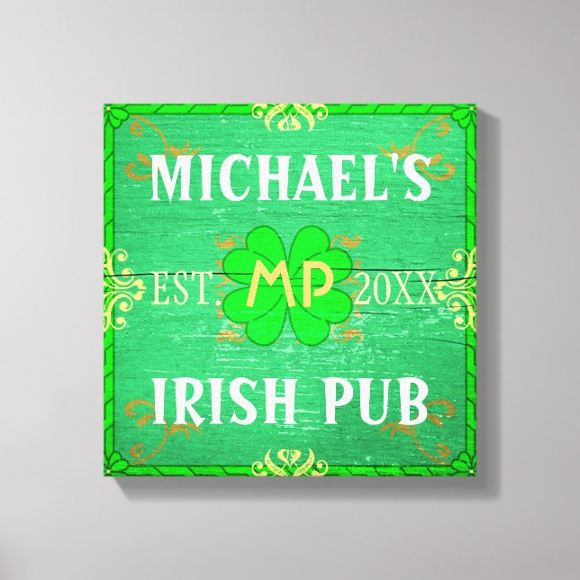 Customizable Home Bar Irish Pub Green Canvas Print (Front)
