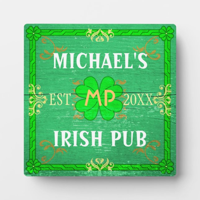 Customizable Home Bar Irish Pub Green Plaque (Front)