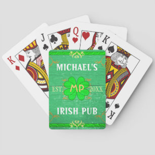 Customizable Home Bar Irish Pub Green Playing Cards