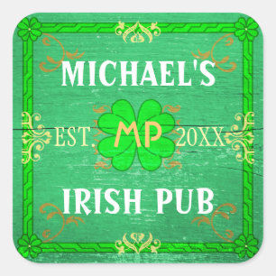Customizable Home Bar Irish Pub Green Square Sticker