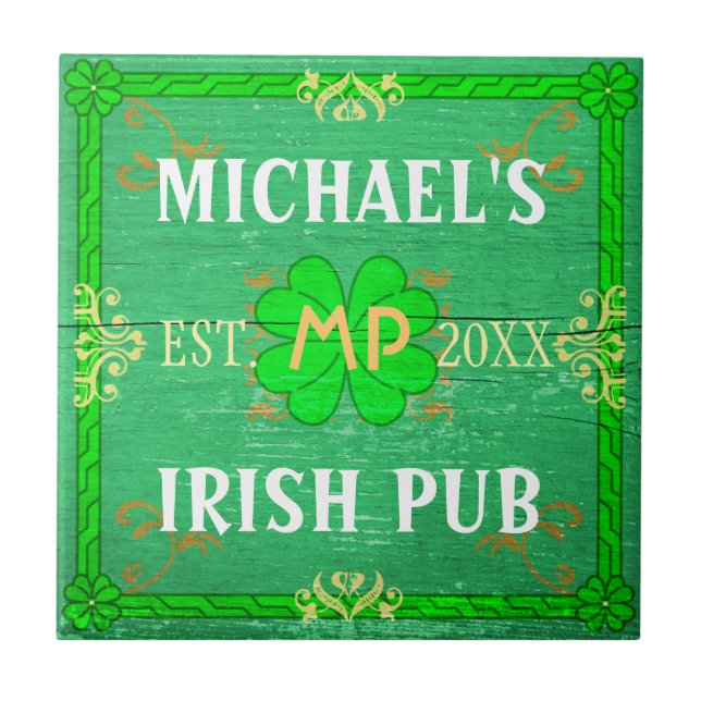 Customizable Home Bar Irish Pub Green Tile (Front)