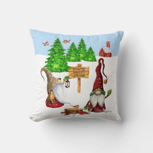Customizable Home Sweet Home Gnome Winter Scene Throw Pillow