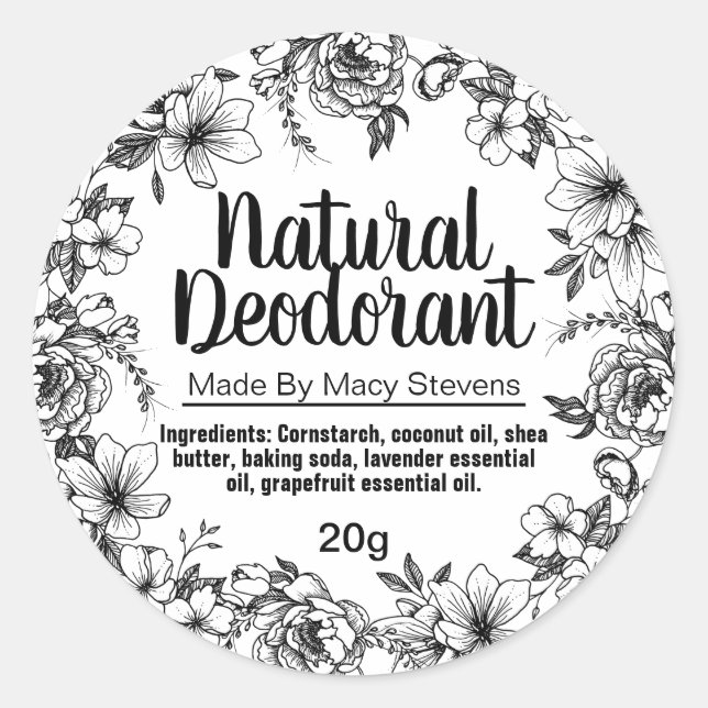 Customizable Homemade Deodorant Label (Front)