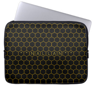 Customizable Honeycomb Pattern Black Dark Chic Laptop Sleeve
