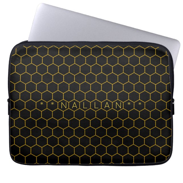 Customizable Honeycomb Pattern Black Dark Chic Laptop Sleeve (Front)
